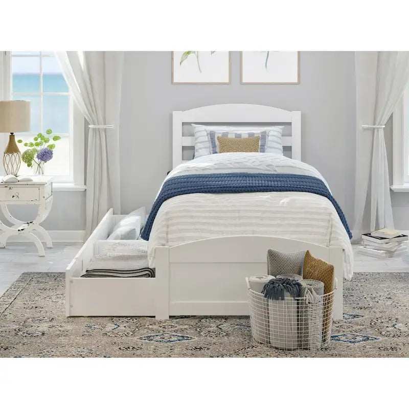 Platform Bed with Footboard and 2 Storage Drawers