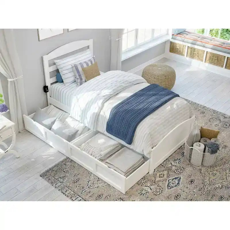 Platform Bed with Footboard and 2 Storage Drawers