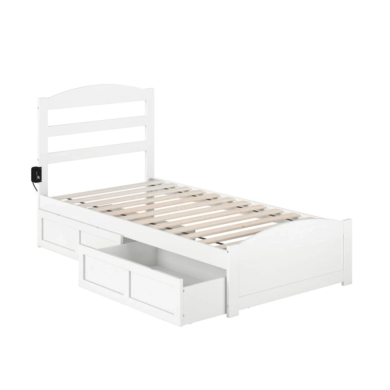 Letto con struttura a piattaforma, pediera e 2 cassetti portaoggetti