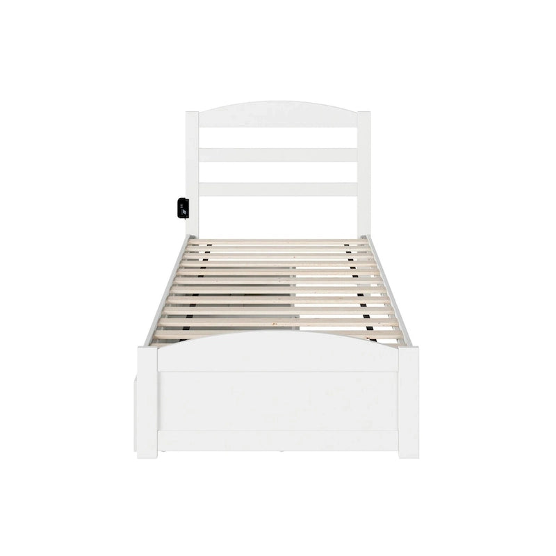 Letto con struttura a piattaforma, pediera e 2 cassetti portaoggetti