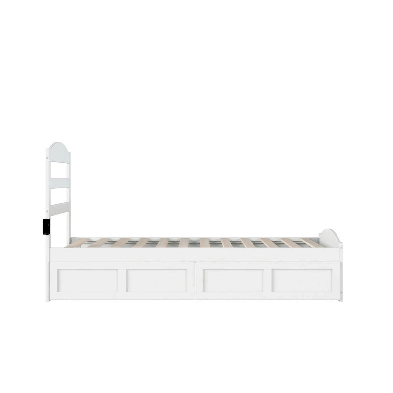 Letto con struttura a piattaforma, pediera e 2 cassetti portaoggetti