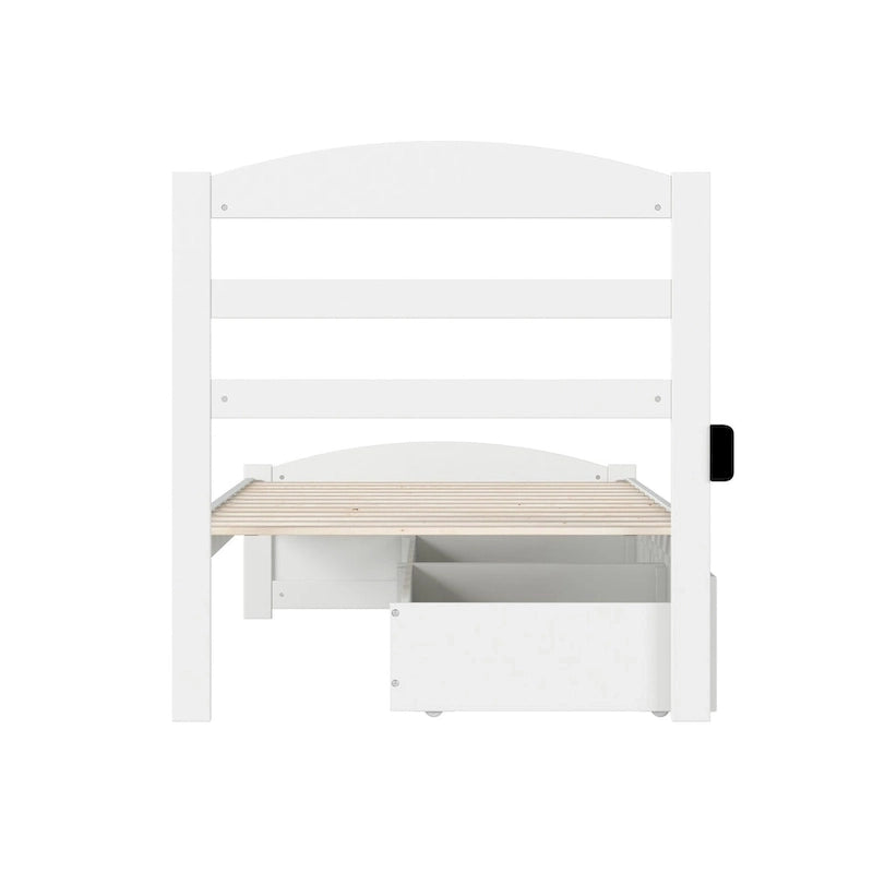 Letto con struttura a piattaforma, pediera e 2 cassetti portaoggetti