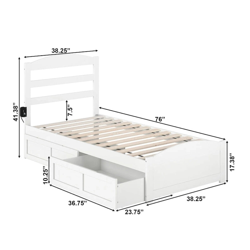 Letto con struttura a piattaforma, pediera e 2 cassetti portaoggetti