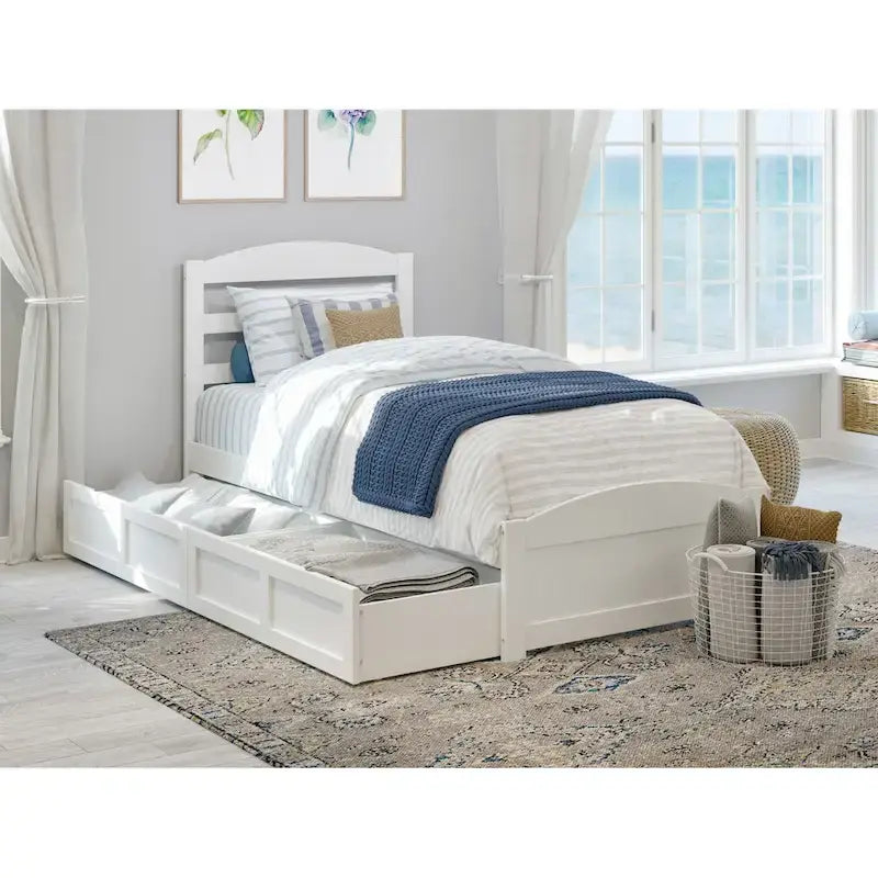 Letto con struttura a piattaforma, pediera e 2 cassetti portaoggetti
