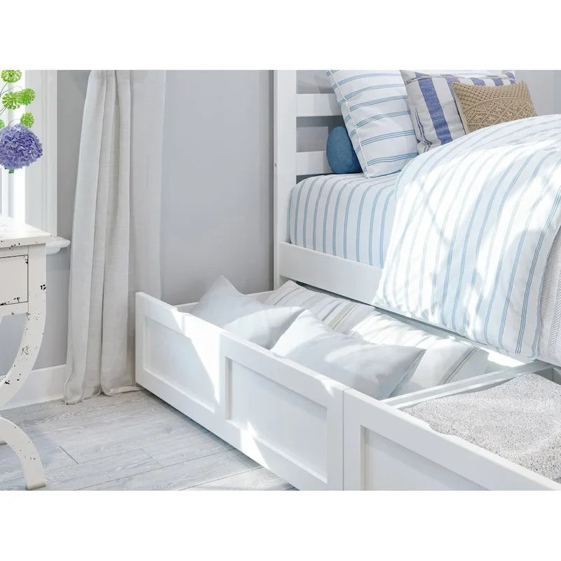 Letto con struttura a piattaforma, pediera e 2 cassetti portaoggetti
