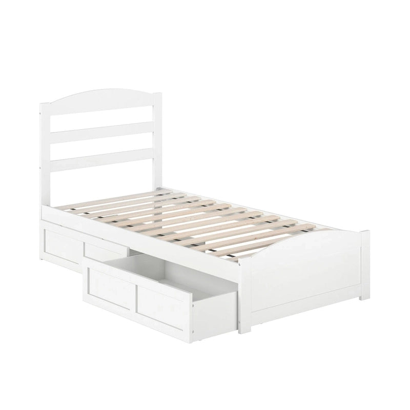 Letto con struttura a piattaforma, pediera e 2 cassetti portaoggetti