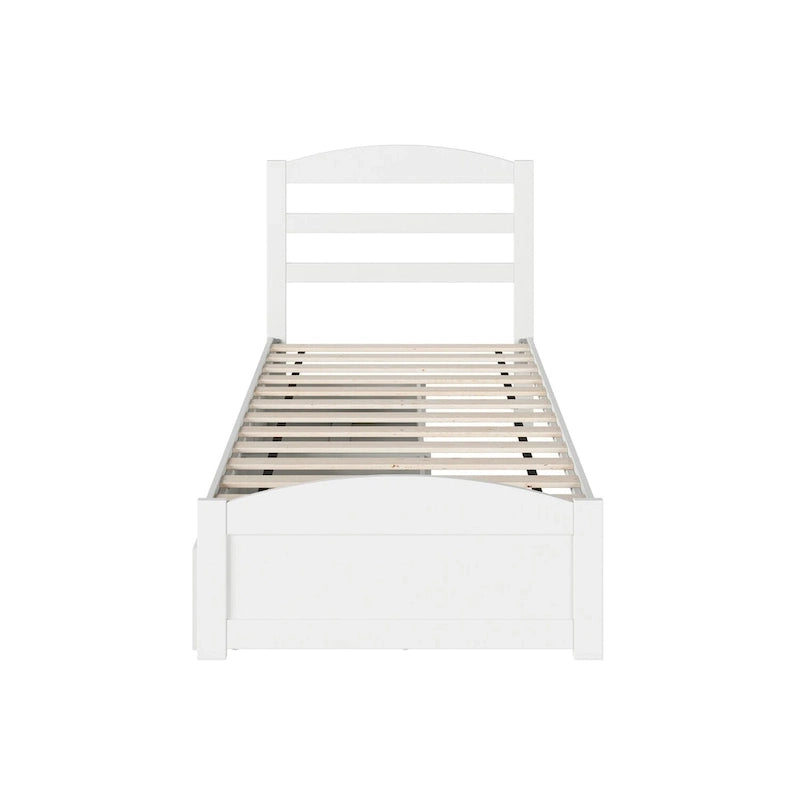 Letto con struttura a piattaforma, pediera e 2 cassetti portaoggetti
