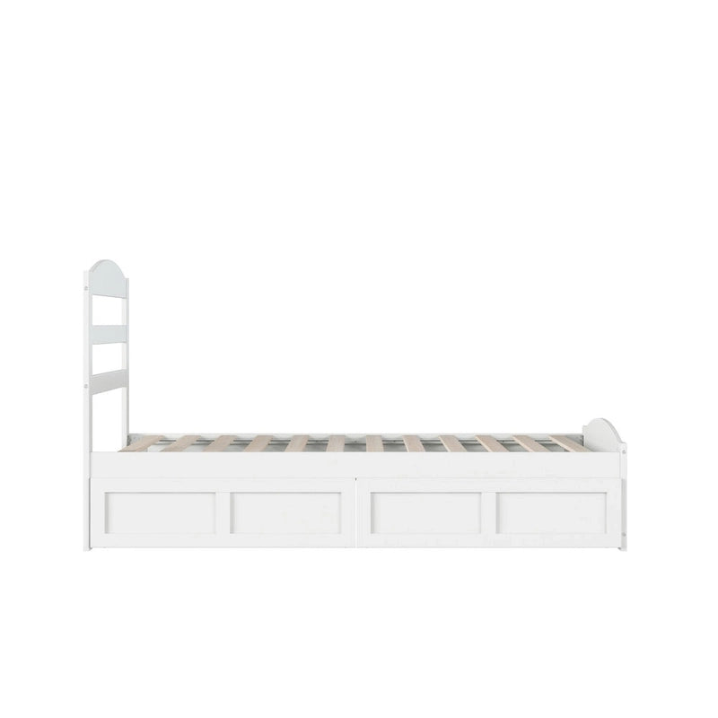 Letto con struttura a piattaforma, pediera e 2 cassetti portaoggetti