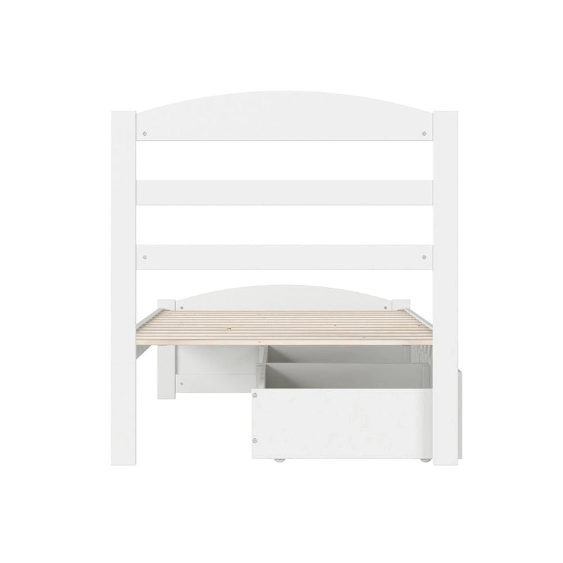 Letto con struttura a piattaforma, pediera e 2 cassetti portaoggetti