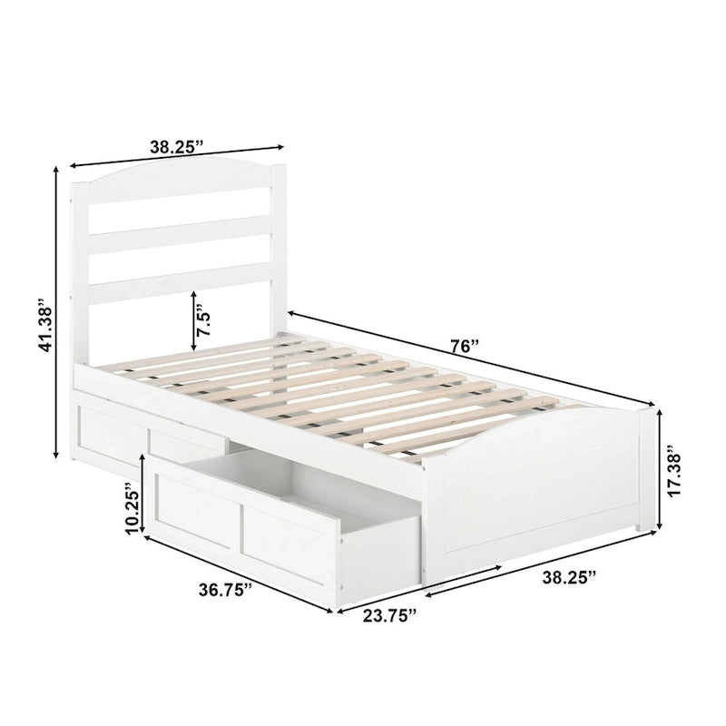 Letto con struttura a piattaforma, pediera e 2 cassetti portaoggetti
