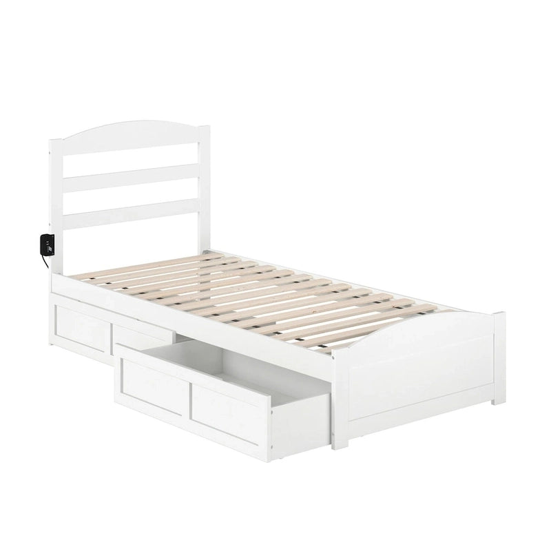 Letto con struttura a piattaforma, pediera e 2 cassetti portaoggetti