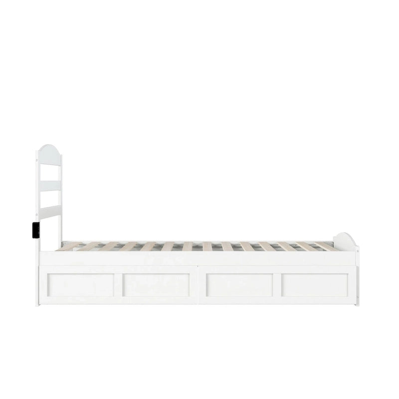 Letto con struttura a piattaforma, pediera e 2 cassetti portaoggetti