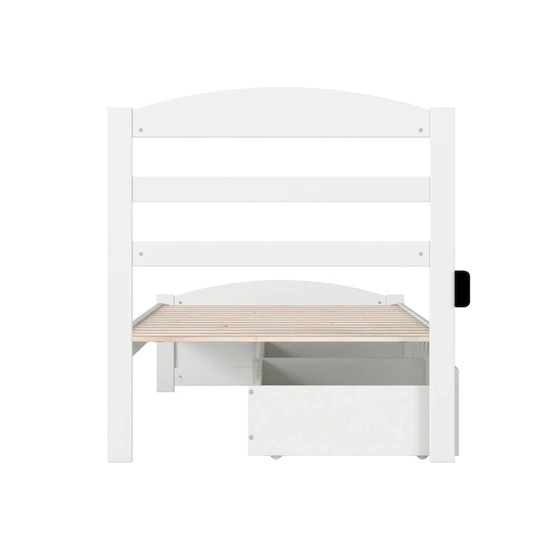 Letto con struttura a piattaforma, pediera e 2 cassetti portaoggetti