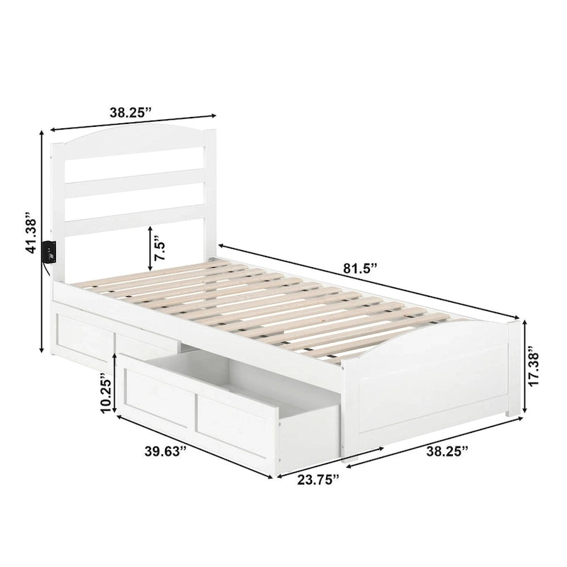 Letto con struttura a piattaforma, pediera e 2 cassetti portaoggetti