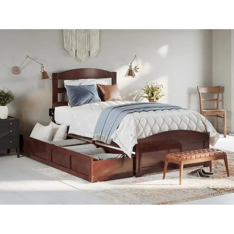 Letto con struttura a piattaforma, pediera e 2 cassetti portaoggetti
