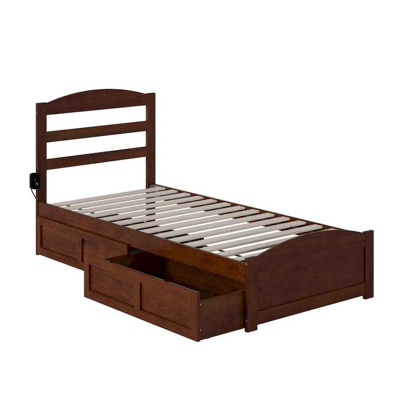 Letto con struttura a piattaforma, pediera e 2 cassetti portaoggetti