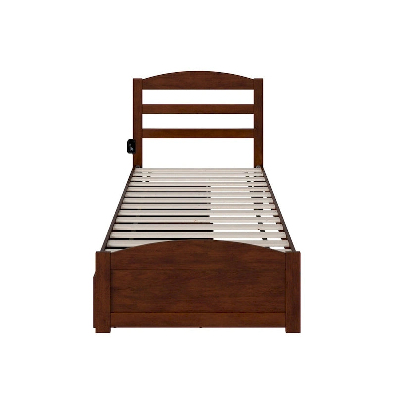 Letto con struttura a piattaforma, pediera e 2 cassetti portaoggetti