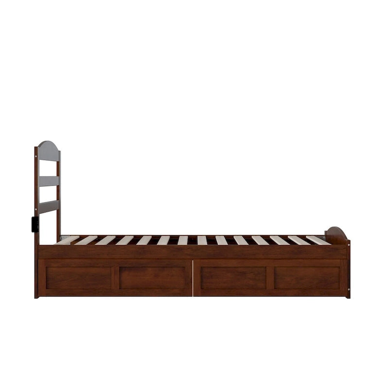 Letto con struttura a piattaforma, pediera e 2 cassetti portaoggetti