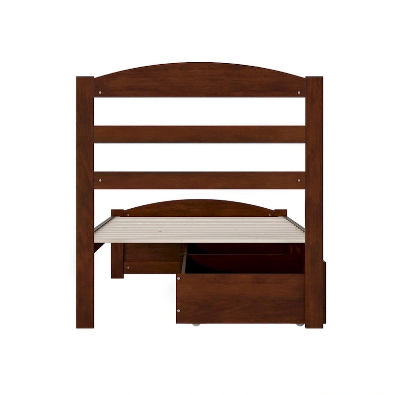 Letto con struttura a piattaforma, pediera e 2 cassetti portaoggetti