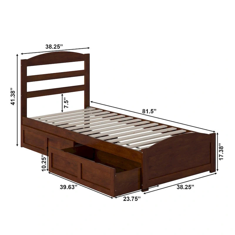Letto con struttura a piattaforma, pediera e 2 cassetti portaoggetti