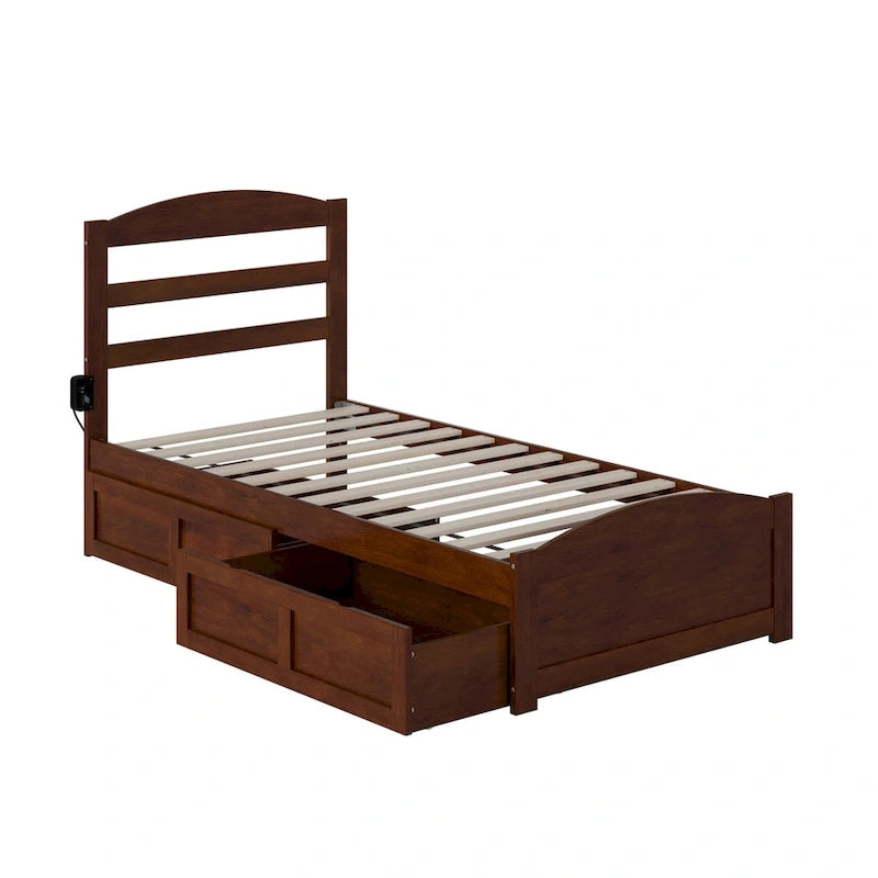 Letto con struttura a piattaforma, pediera e 2 cassetti portaoggetti