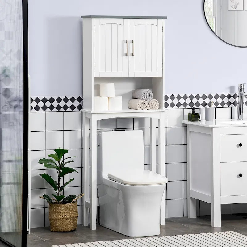 Modern Over The Toilet Storage Cabinet, Double Door Over Toilet Bathroom Organizer