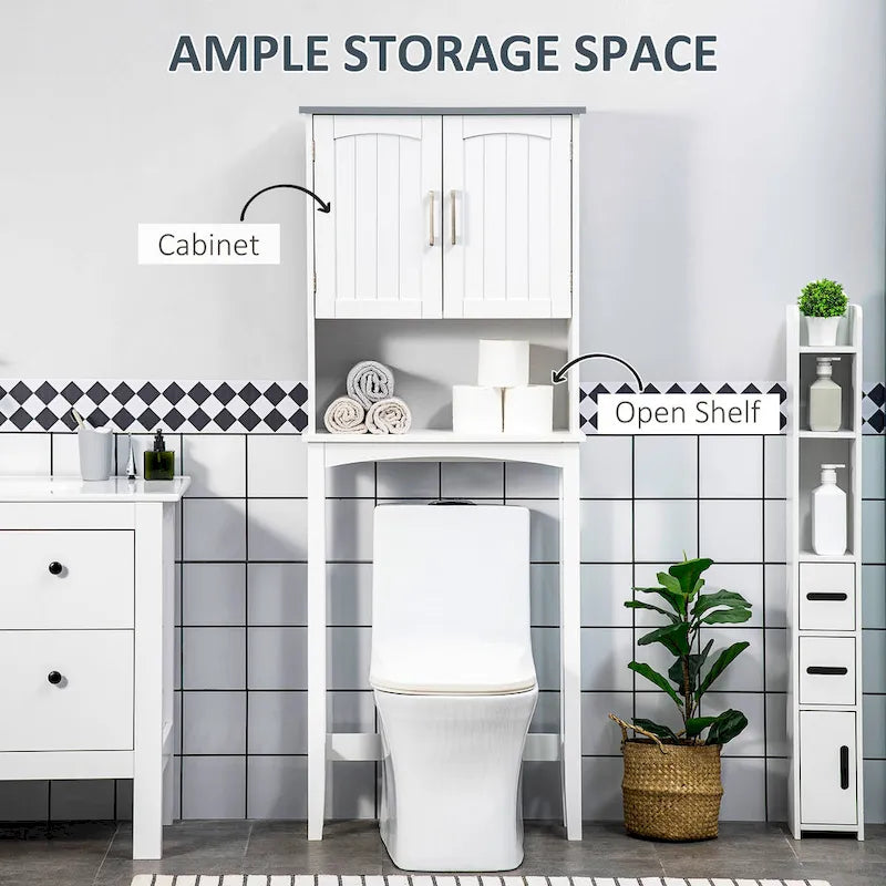 Modern Over The Toilet Storage Cabinet, Double Door Over Toilet Bathroom Organizer
