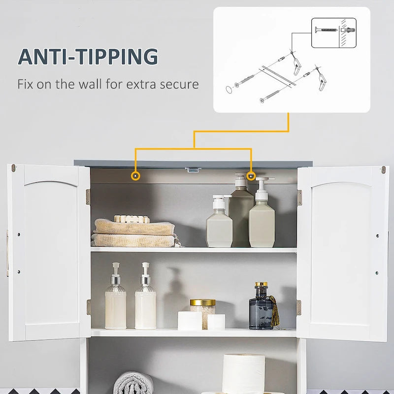 Modern Over The Toilet Storage Cabinet, Double Door Over Toilet Bathroom Organizer