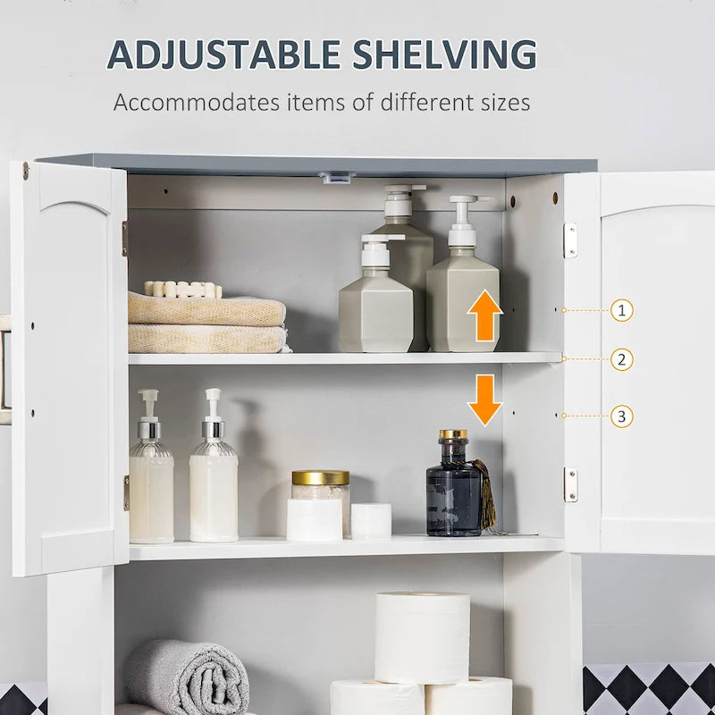 Modern Over The Toilet Storage Cabinet, Double Door Over Toilet Bathroom Organizer