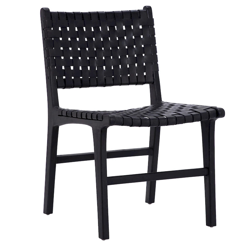 Top Grain Woven Leather with Teak Frame Dining Side Chair