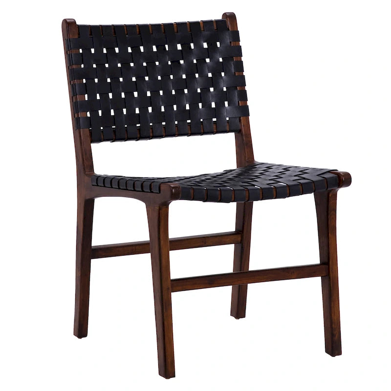 Top Grain Woven Leather with Teak Frame Dining Side Chair