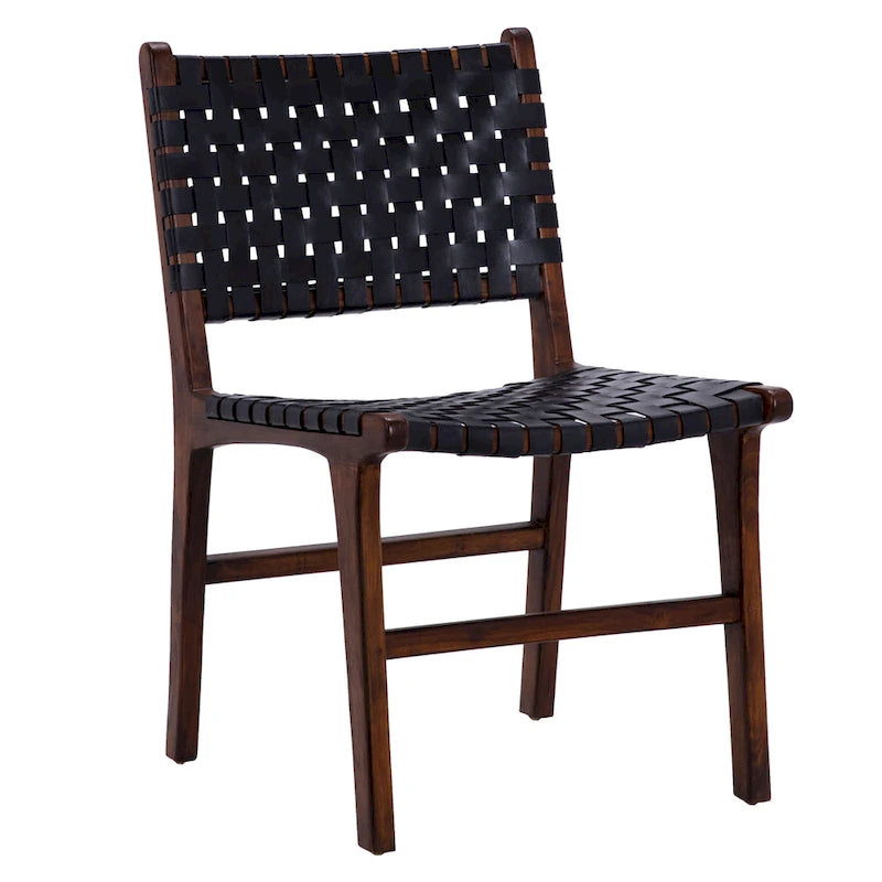 Top Grain Woven Leather with Teak Frame Dining Side Chair