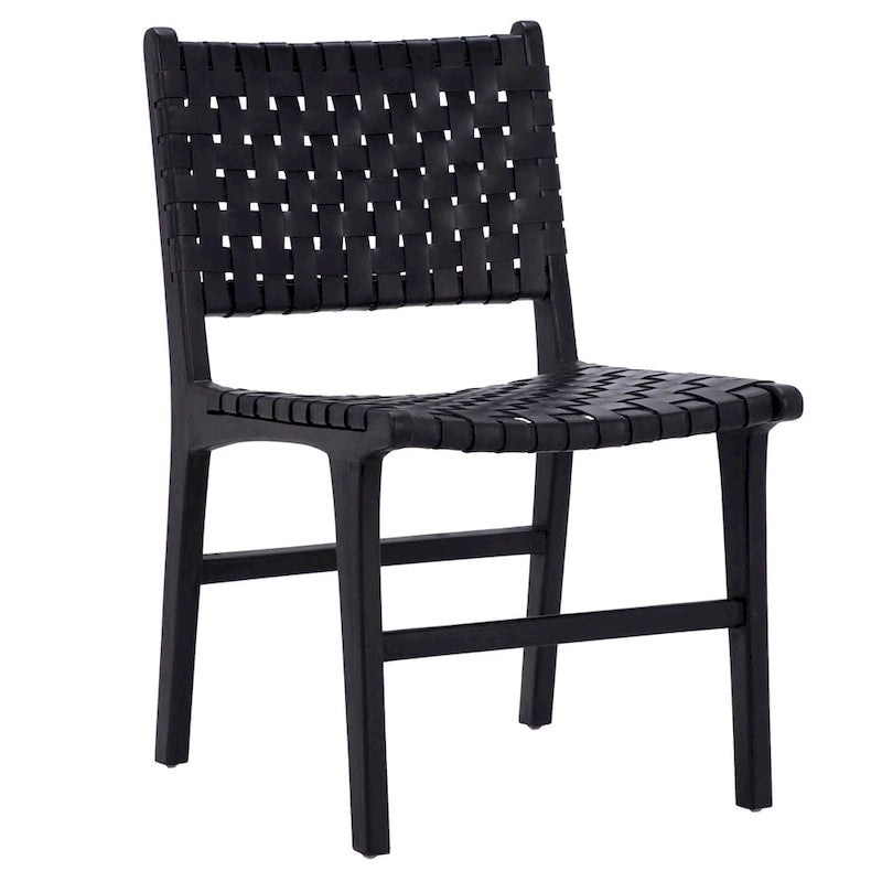 Top Grain Woven Leather with Teak Frame Dining Side Chair