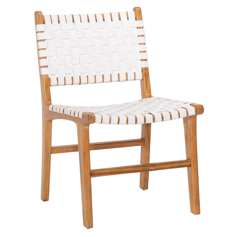 Top Grain Woven Leather with Teak Frame Dining Side Chair