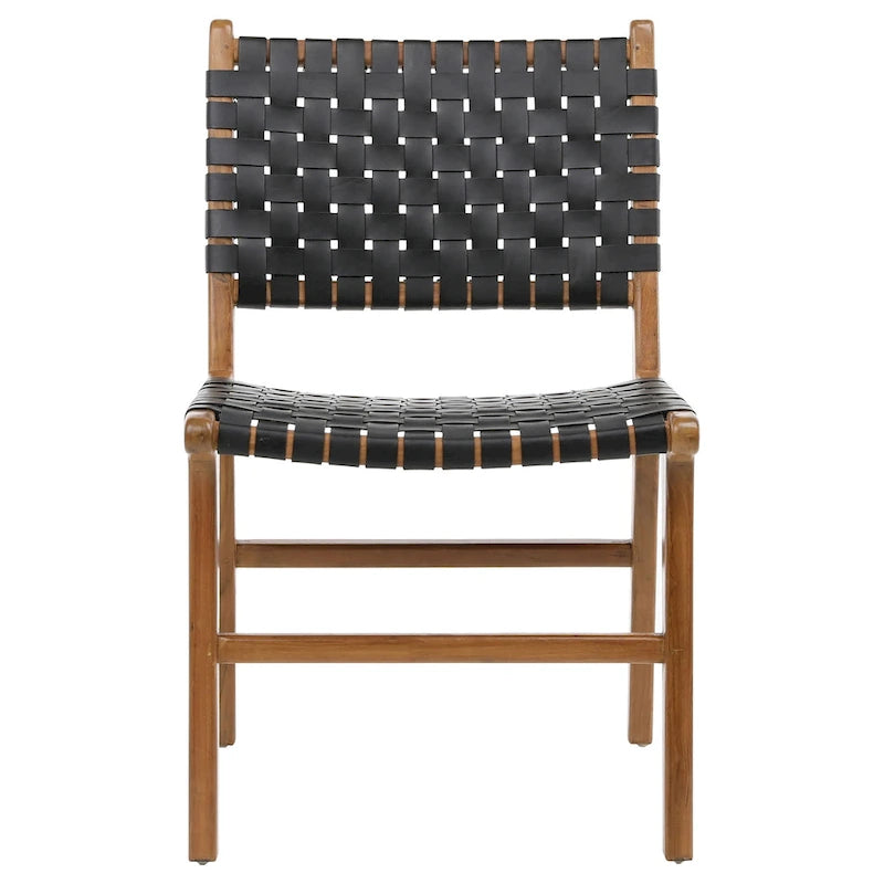 Top Grain Woven Leather with Teak Frame Dining Side Chair