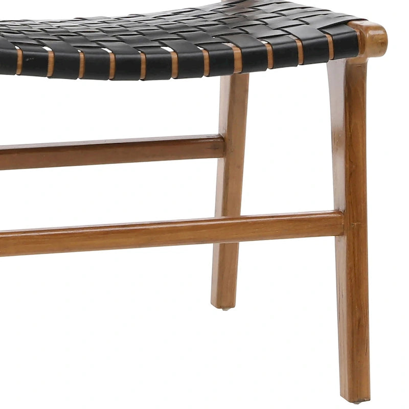 Top Grain Woven Leather with Teak Frame Dining Side Chair