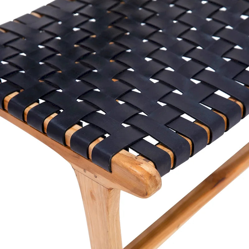 Top Grain Woven Leather with Teak Frame Dining Side Chair