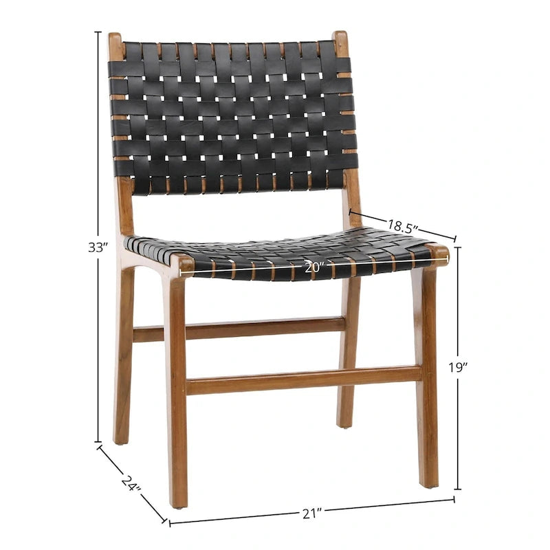 Top Grain Woven Leather with Teak Frame Dining Side Chair