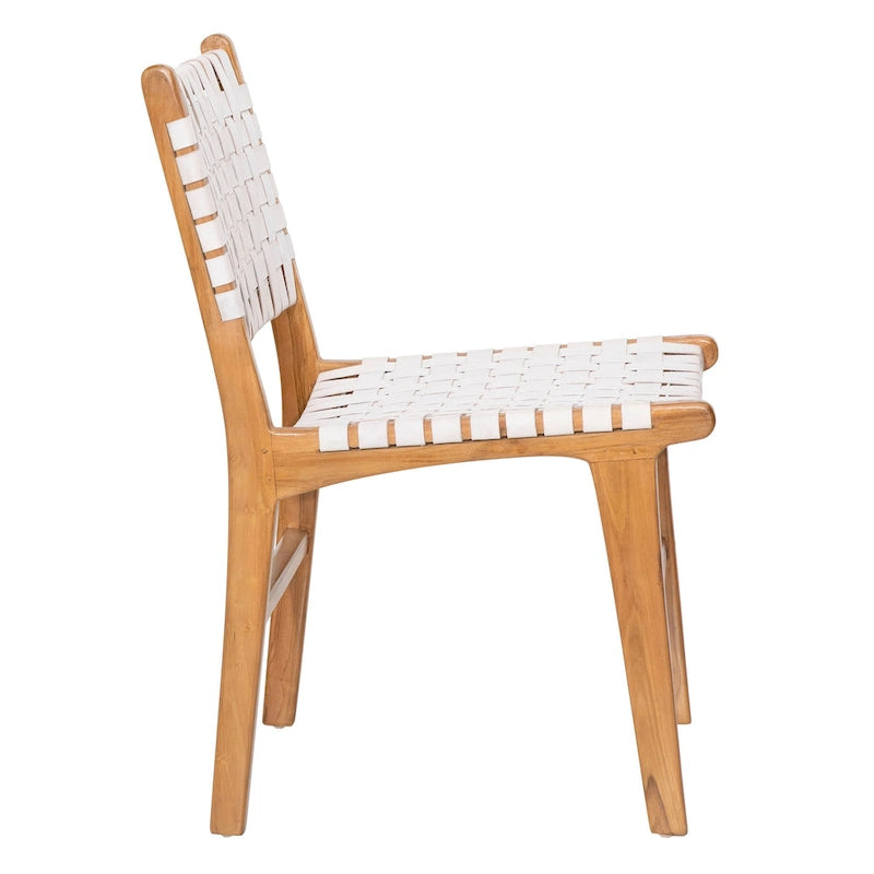 Top Grain Woven Leather with Teak Frame Dining Side Chair