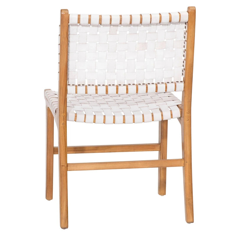 Top Grain Woven Leather with Teak Frame Dining Side Chair