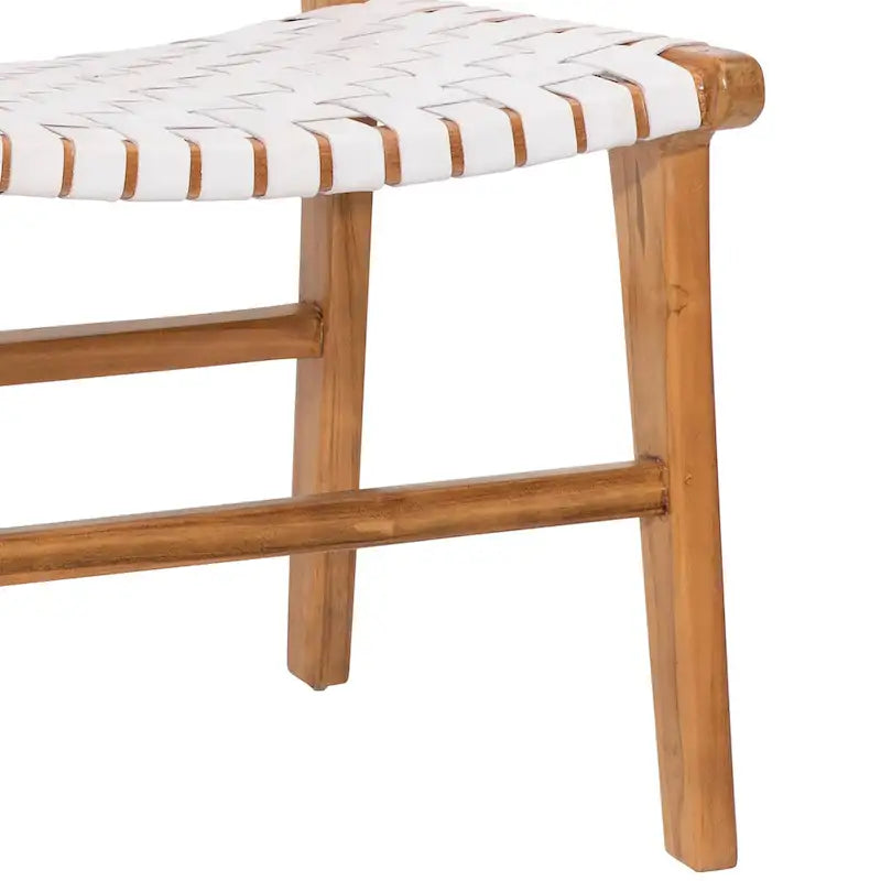 Top Grain Woven Leather with Teak Frame Dining Side Chair