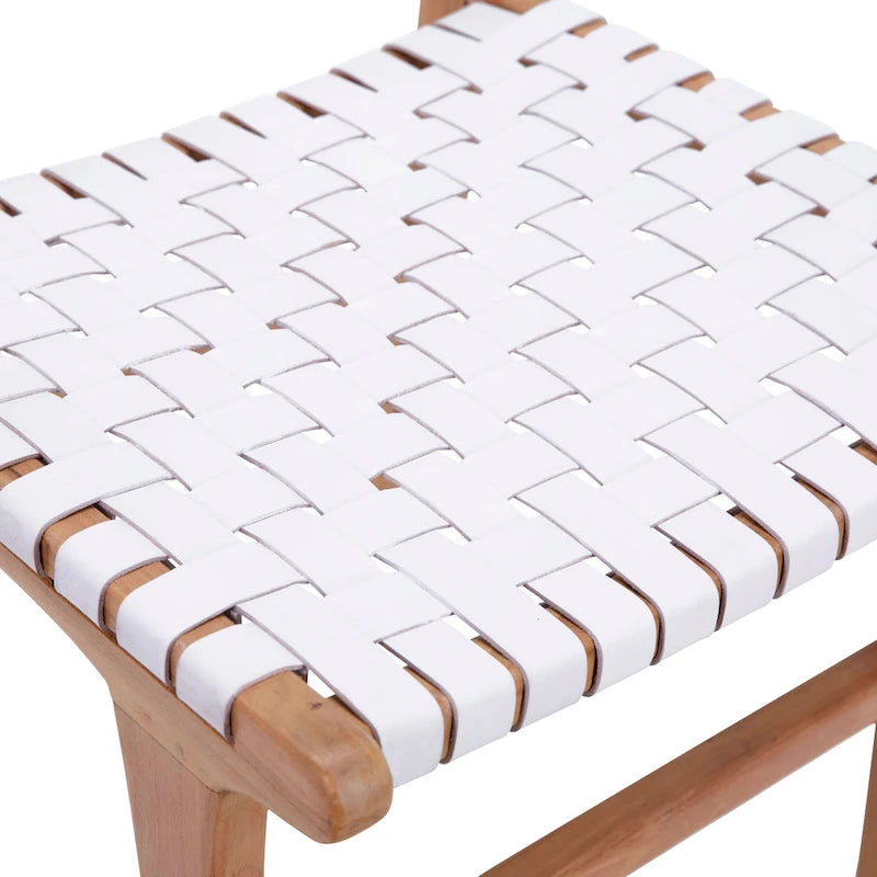 Top Grain Woven Leather with Teak Frame Dining Side Chair