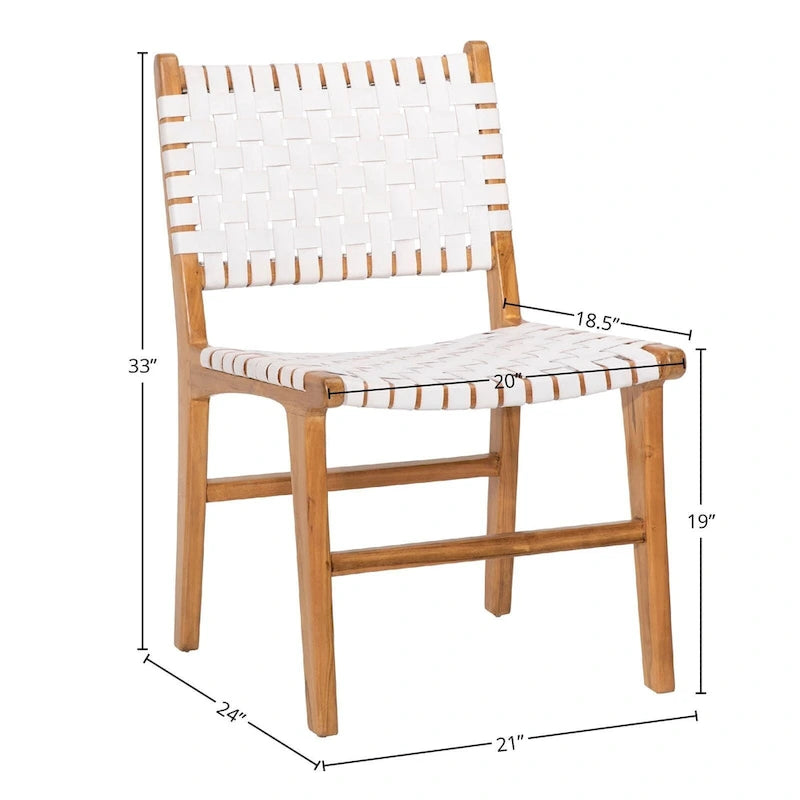 Top Grain Woven Leather with Teak Frame Dining Side Chair