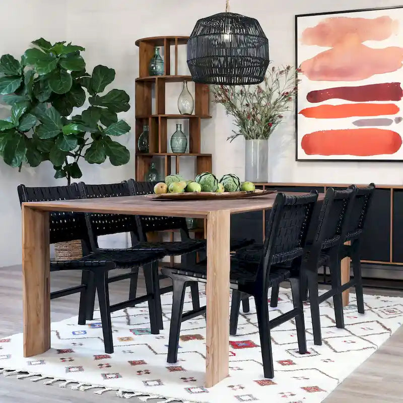 Top Grain Woven Leather with Teak Frame Dining Side Chair