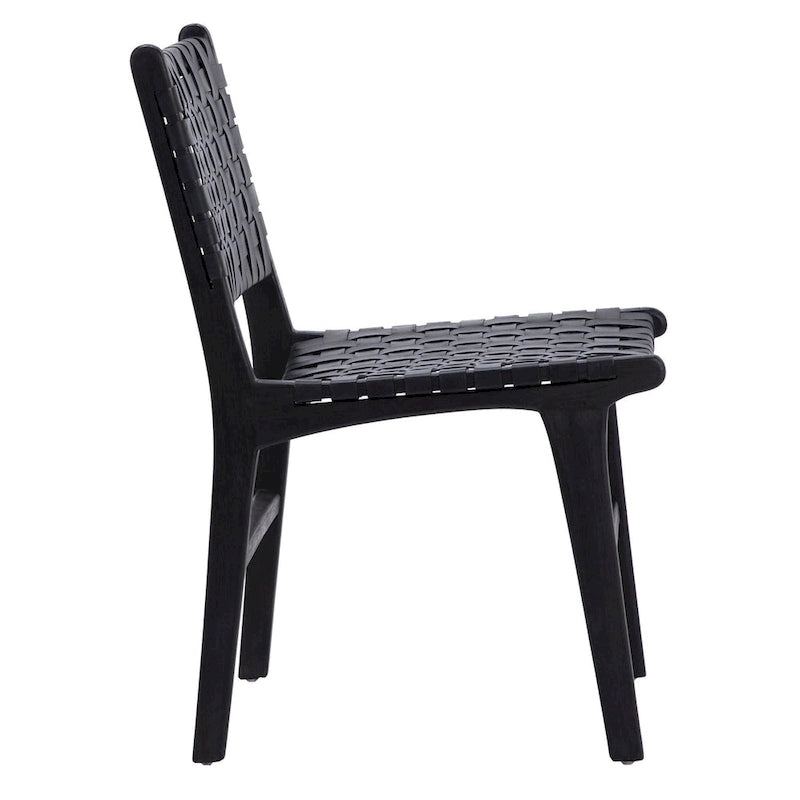 Top Grain Woven Leather with Teak Frame Dining Side Chair