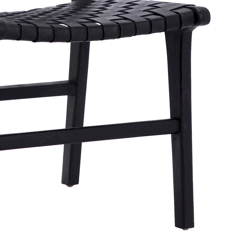 Top Grain Woven Leather with Teak Frame Dining Side Chair
