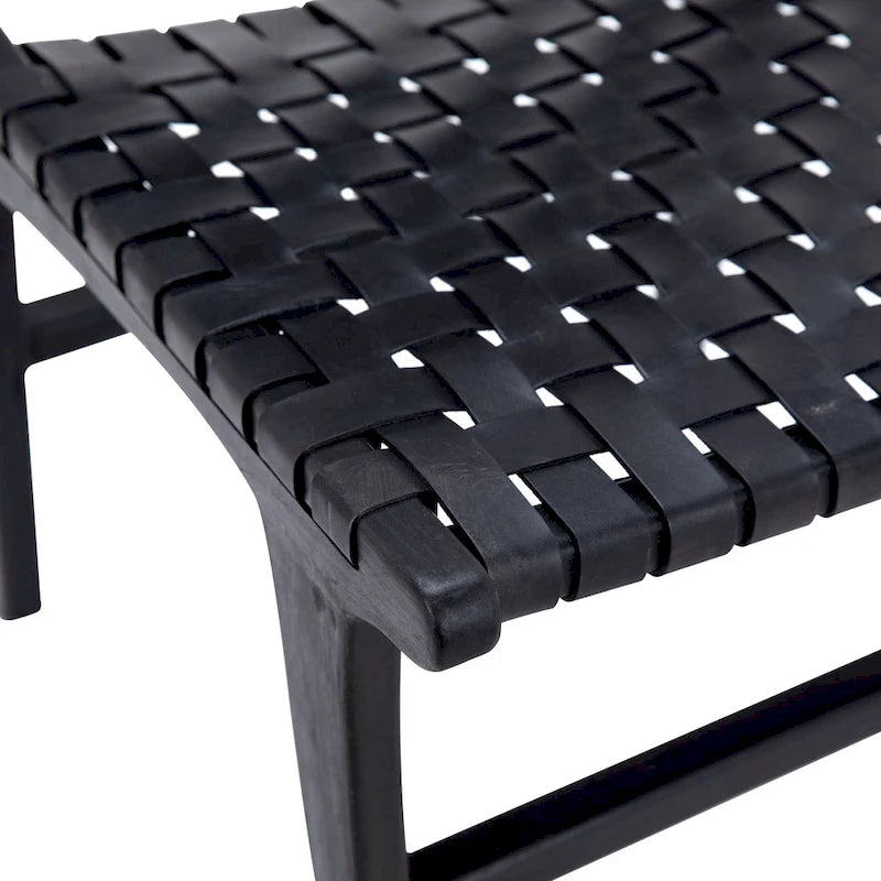 Top Grain Woven Leather with Teak Frame Dining Side Chair