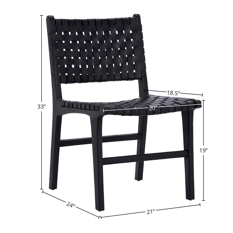 Top Grain Woven Leather with Teak Frame Dining Side Chair