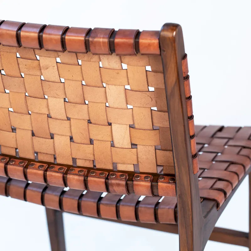 Top Grain Woven Leather with Teak Frame Dining Side Chair