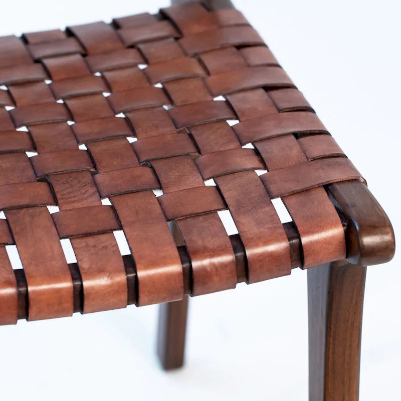 Top Grain Woven Leather with Teak Frame Dining Side Chair